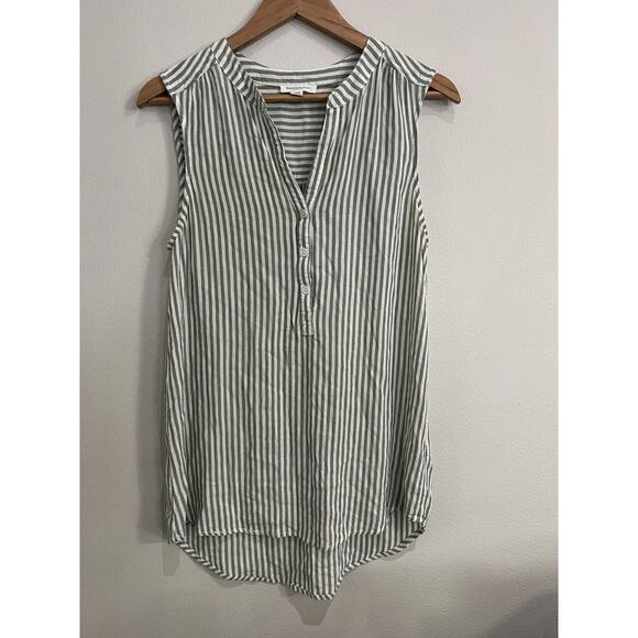 Beach Lunch Lounge Tops - Beach Lunch Lounge Sleeveless Button Up Shirt Women's Blue Stripe Tunic Medium